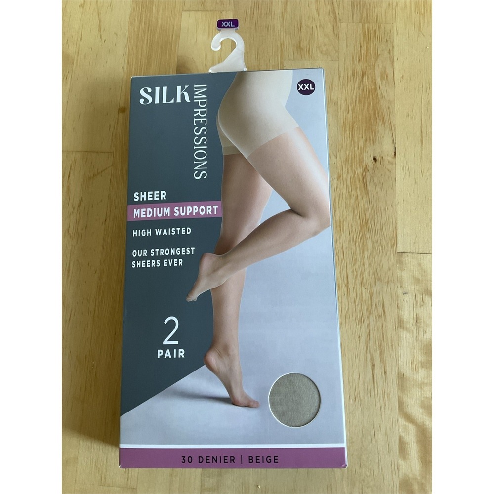 Silk Impressionsโ Medium Support Sheer Tights Womens XXL Beige High Waisted